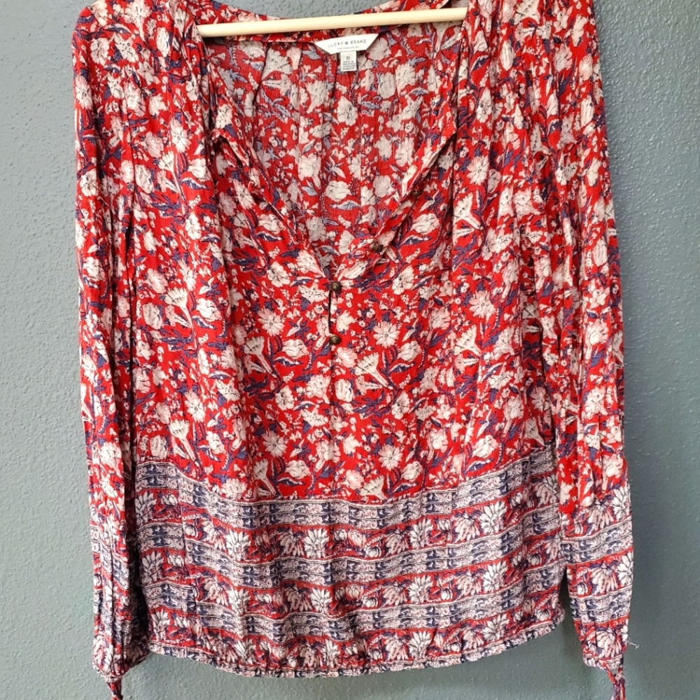 Lucky Brand Top Size Meduim Red Floral Boho